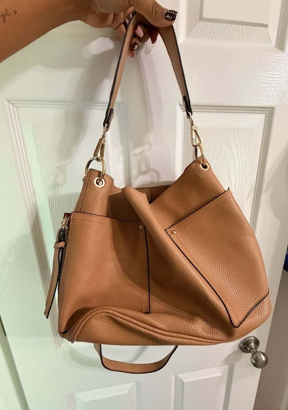 Steve Madden Camel Brown Pebbled Faux Leather Hobo Bag